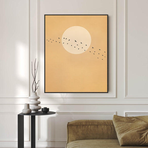Mustard Yellow Canvas Art Japandi Moon - Frame Included