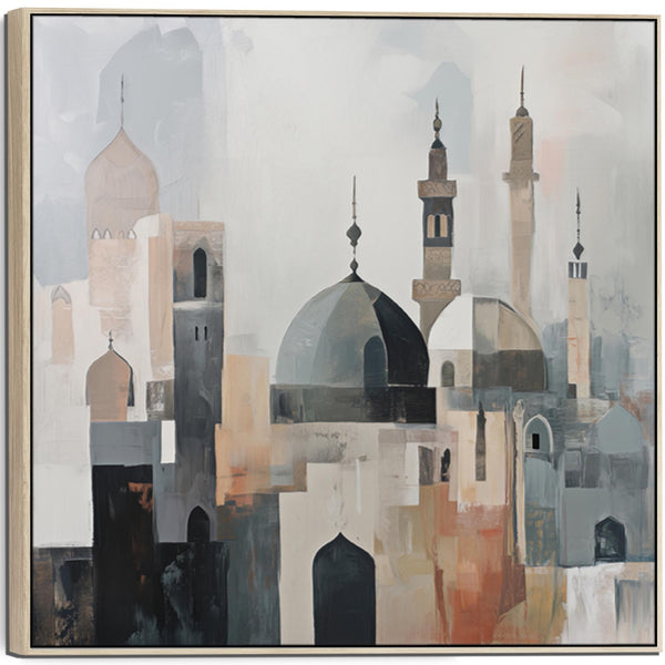 Large Modern Islamic Wall Art - Abstract Mosque Neutral Grey