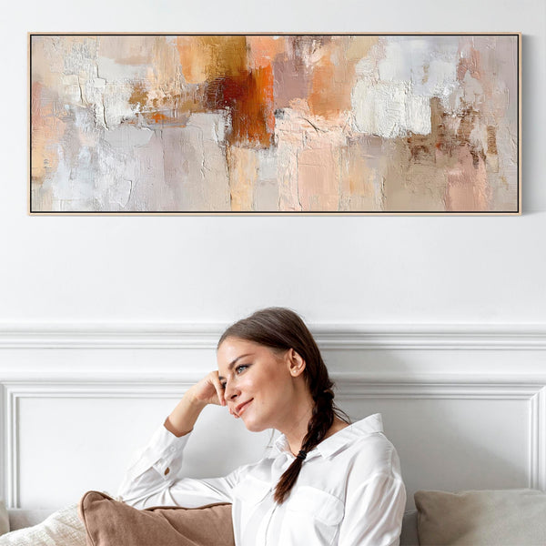 Blush Pink Neutral Wide Framed Long Canvas Horizontal Harmony
