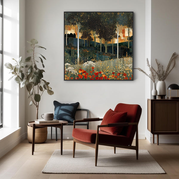 Square Green Gustav Klimt inspired Framed Canvas - Poppy Forest
