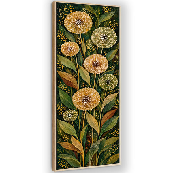 Tall Hallway Framed Canvas - Green Cream Upright Art for Hall
