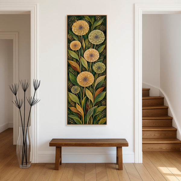 Tall Hallway Framed Canvas - Green Cream Upright Art for Hall