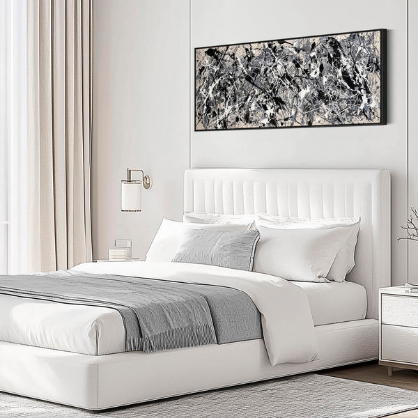 Wide Grey Bedroom Wall Art - Long Neutral over Bed Abstract