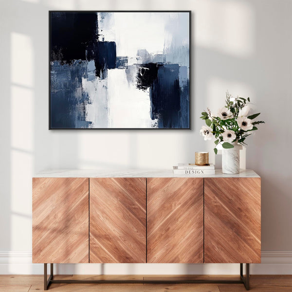 Blue White Abstract Canvas Art Framed - Glacier Divide