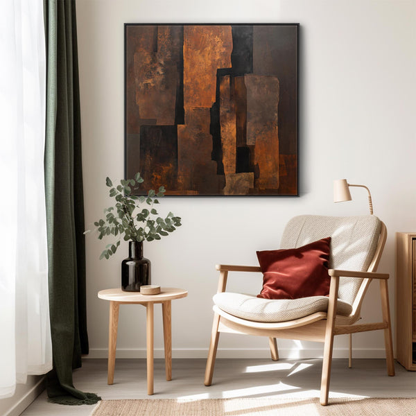 Rust Brown Orange Abstract Wall Art - Forged Embers