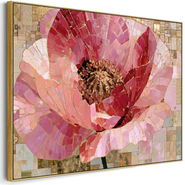 Pink Gold Cream Floral Living Room Framed Canvas for Lounge