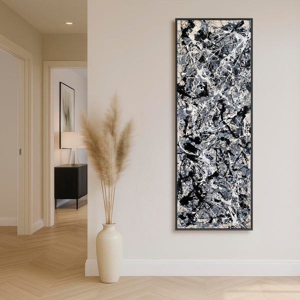 Tall Abstract Hallway Wall Art - Vertical Grey Pollock Style