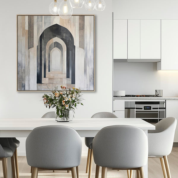 Neutral Beige Grey Framed Wall Art Canvas - Seville Alcazar