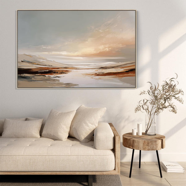 Extra Large Living Room Framed Artwork on Canvas - Ochre Shores