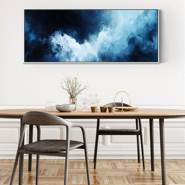 Blue White Abstract Framed Wall Art Print Panoramic - Mirage