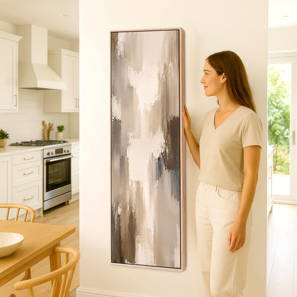 Tall Beige Brown Abstract Framed Canvas Picture - Umber Moods