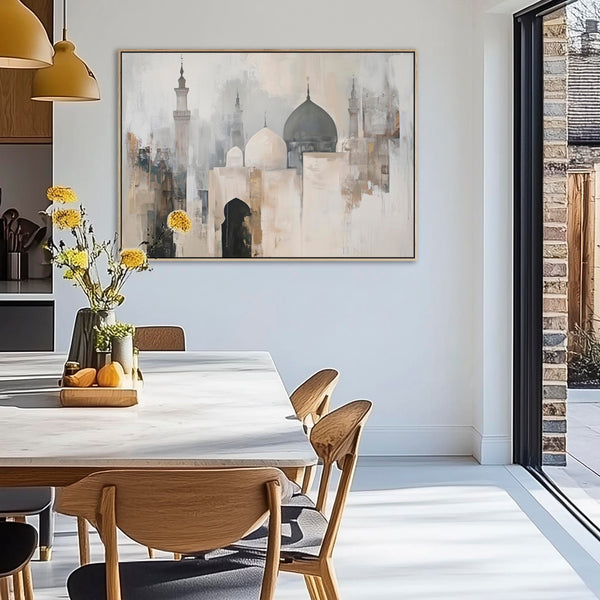 Large Neutral Beige Grey - Islamic Wall Art - Abstract Mosque