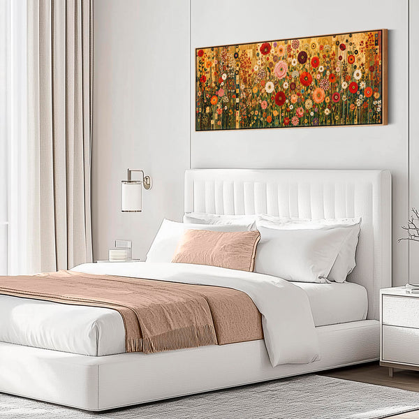 Wide Floral Gustav Klimt inspired Framed Bedroom Canvas Art