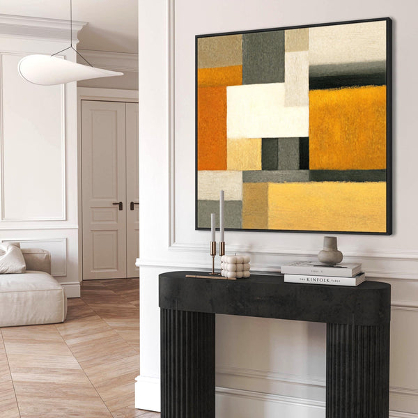 Large Mustard Yellow Orange Abstract Wall Art Framed - Ochre Warmth
