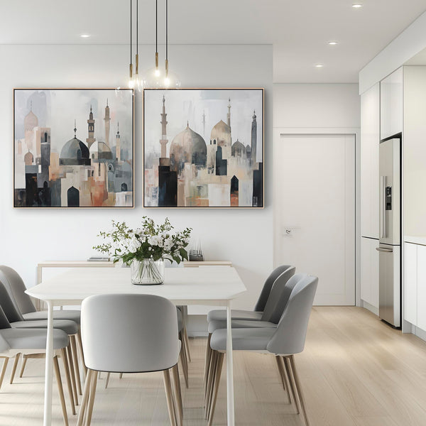 Extra Large Modern Framed Islamic Wall Art Pair - Neutral Grey
