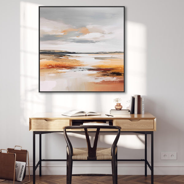 Abstract Landscape - Rust Shores Framed Orange Grey Square Wall Art
