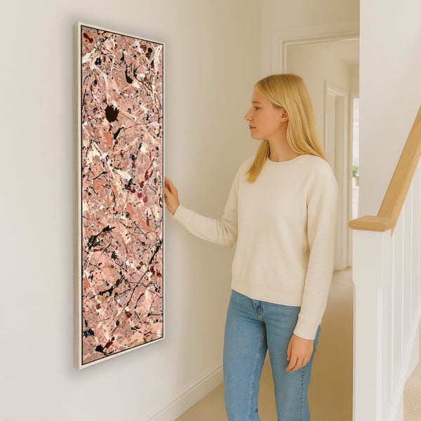 Tall Framed Hallway Wall Art Blush Peach Pink Canvas for Hall