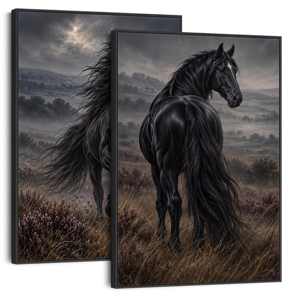 Black Friesian Horses - Majestic - Framed Pair Canvases Set 2