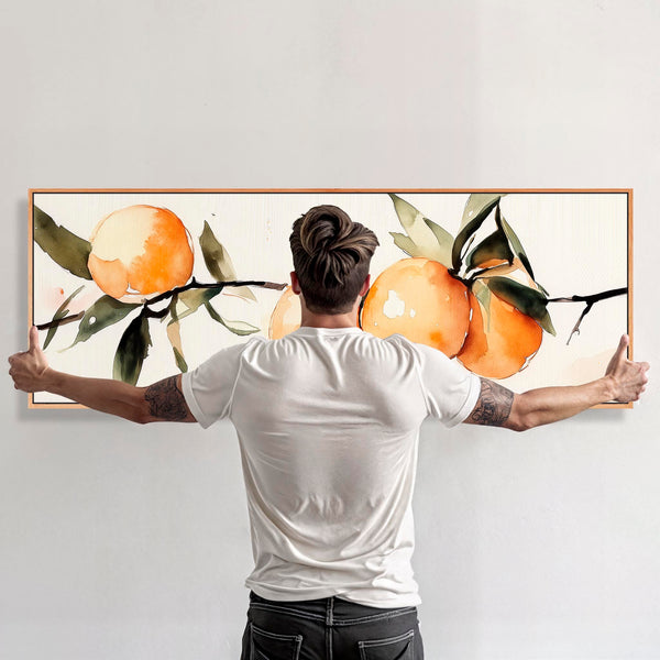 Wide Orange Kitchen Wall Art Framed Horizontal Canvas - Fruit Harvest for Kitchen