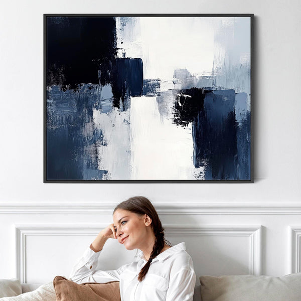 Blue White Abstract Canvas Art Framed - Glacier Divide