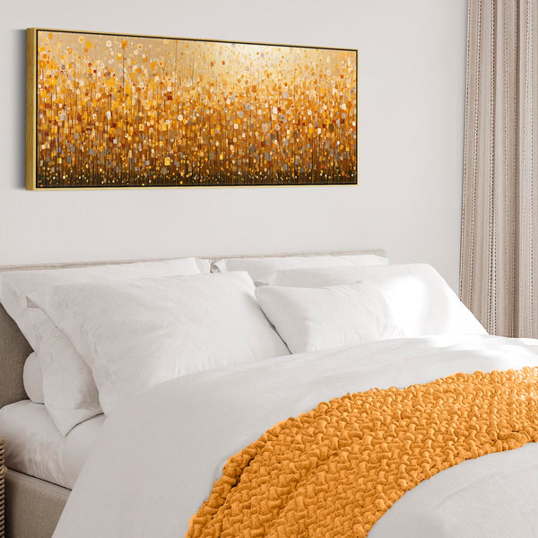 Wide Yellow Gold Abstract Bedroom Framed Canvas over Bed Art