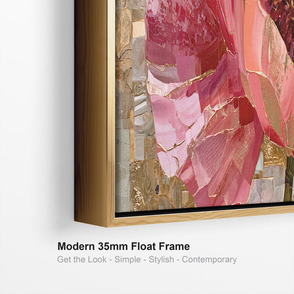 Wide Pink Gold Cream Floral Bedroom Framed Canvas for Over bed