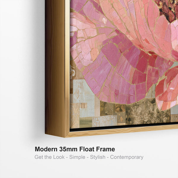Pink Gold Cream Floral Living Room Framed Canvas for Lounge