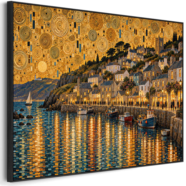 Gustav Klimt inspired Framed Canvas Art Golden Cornish Harbour