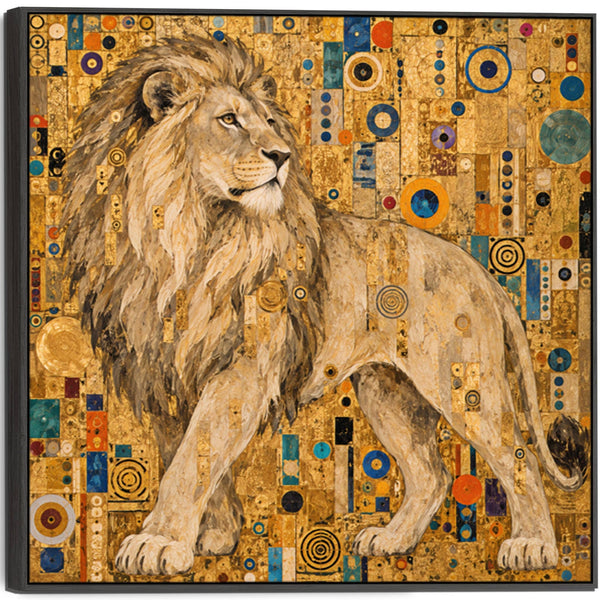 Large Gustav Klimt inspired Framed Canvas Art - Golden Lion