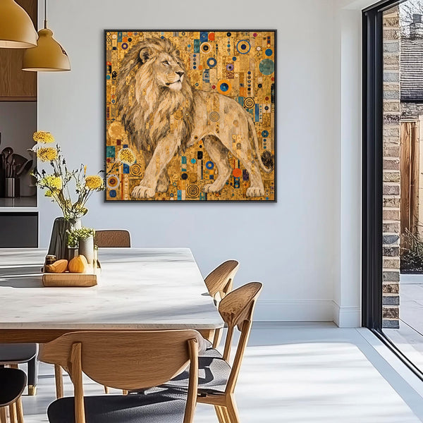 Large Gustav Klimt inspired Framed Canvas Art - Golden Lion