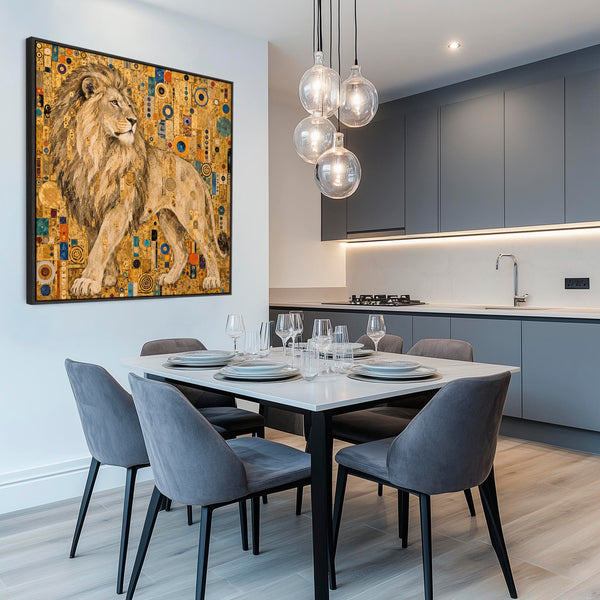 Large Gustav Klimt inspired Framed Canvas Art - Golden Lion