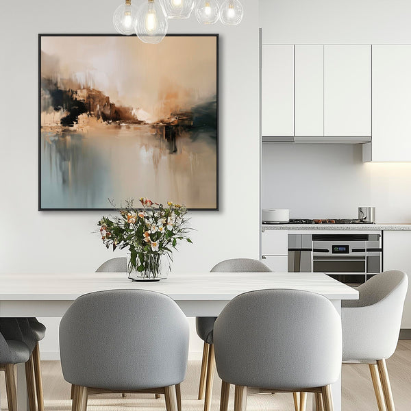 Golden Teal Sunrise Square Artwork Canvas - Hazy Shores