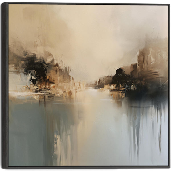 Golden Teal Abstract Framed Square Artwork Canvas - Calm Shores