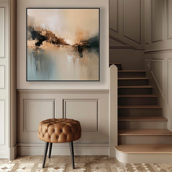 Golden Teal Sunrise Square Artwork Canvas - Hazy Shores