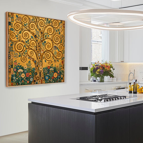 Large Golden Yellow Tree Life Gustav Klimt inspired Framed Art