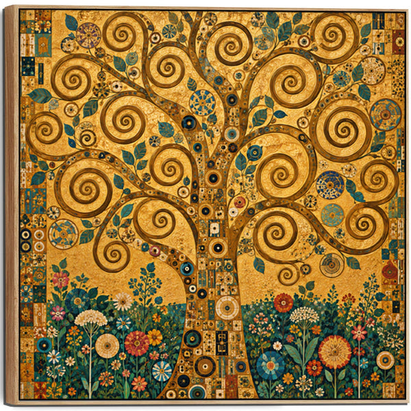 Large Golden Yellow Tree Life Gustav Klimt inspired Framed Art
