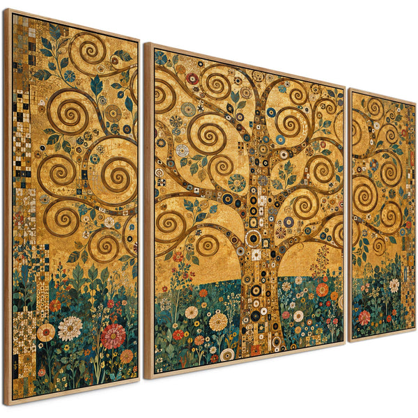 Set 3 Gustav Klimt inspired Framed Canvases Golden Tree of Life