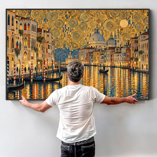 Golden Yellow Gustav Klimt inspired Framed Canvas - Venice Glow