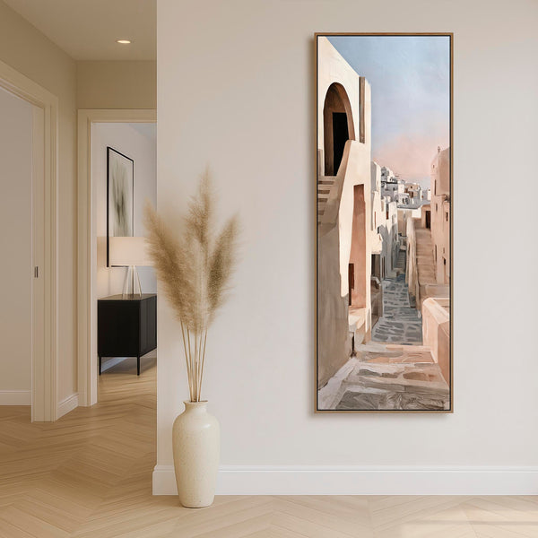 Tall Neutral Framed Hallway Wall Art - Greek Island Memories