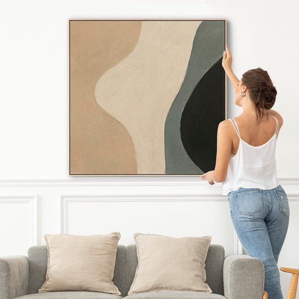Green Cream Wall Art Framed Abstract - Earthbound Flow