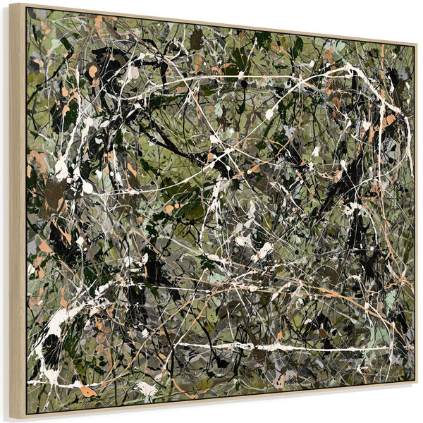 Kitchen Wall Art - Framed Jackson Pollock Style - Sage Abstract