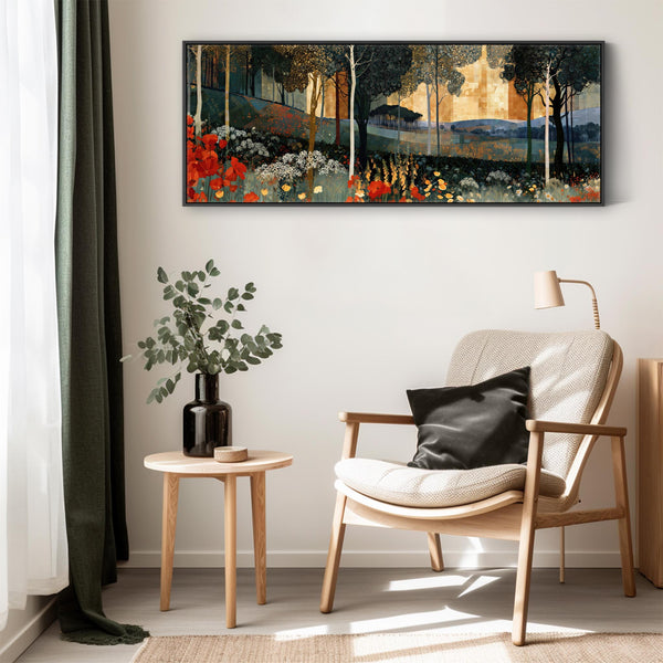 Wide Gustav Klimt inspired Framed Long Canvas Art - Poppy Hills