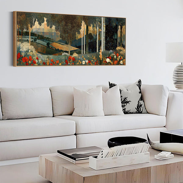 Gustav Klimt inspired Framed Canvas Wall Art Poppy Meadow Hills
