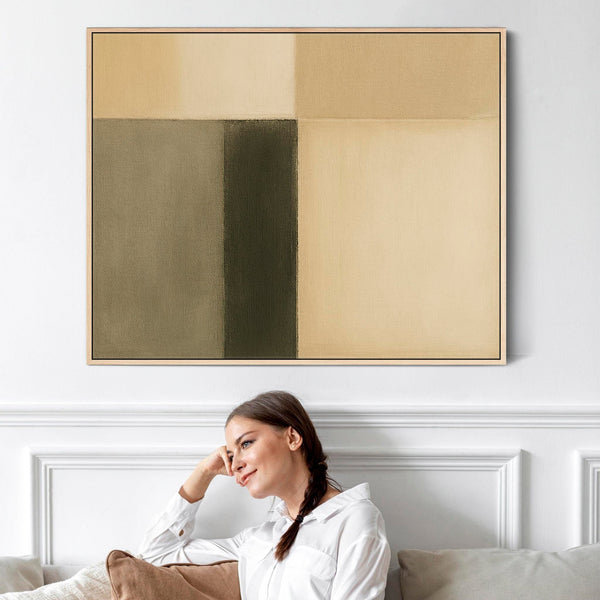Green Cream Abstract Canvas Artwork Framed Sage Divide