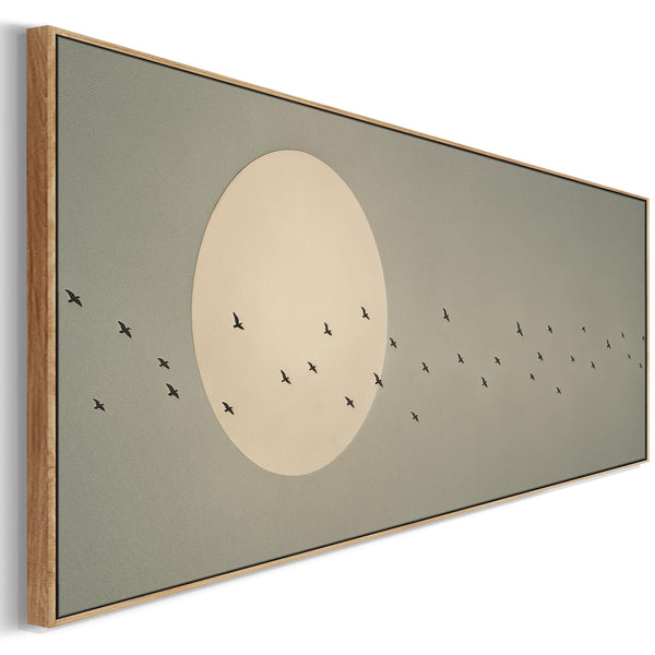 Sage Green Framed Canvas - Japandi Birds - Olive Tones