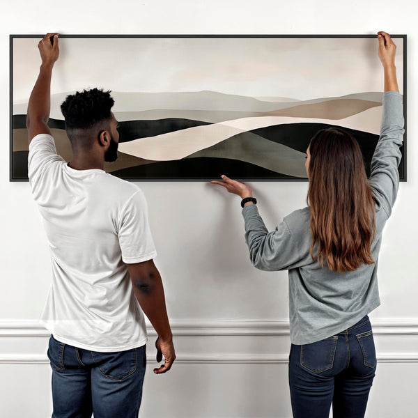 Green Sage Framed Horizontal Wall Art Panoramic Landscape - Rolling Hills