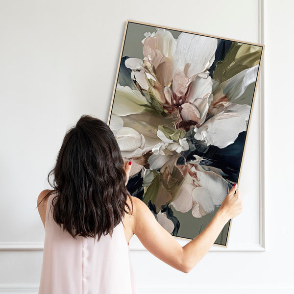 Abstract Floral Canvas Art Picture Framed - Pink Sage Green