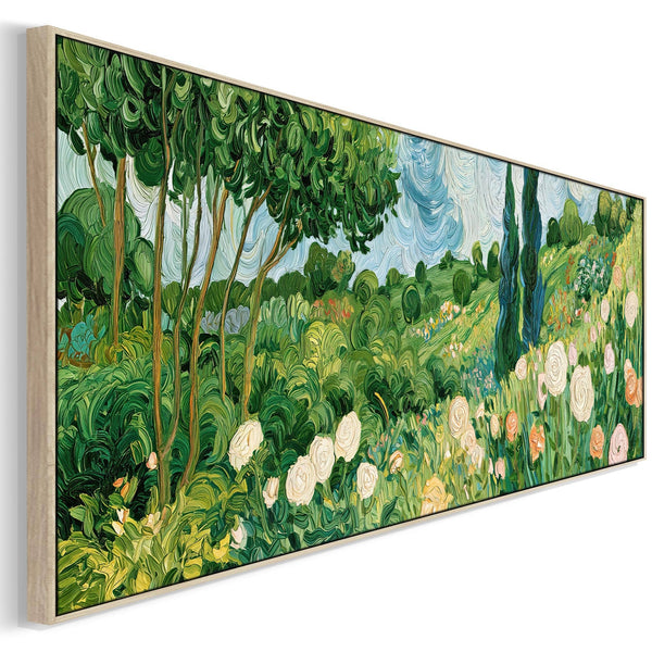 Wide Bedroom Framed Wall Art - Abstract Van Gogh Spring Meadow