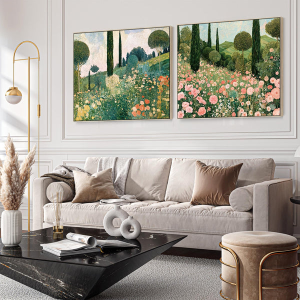 Extra Large Pair Gustav Klimt style Framed Landscape Canvas Art