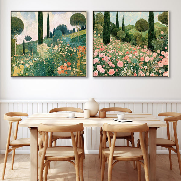 Extra Large Pair Gustav Klimt style Framed Landscape Canvas Art